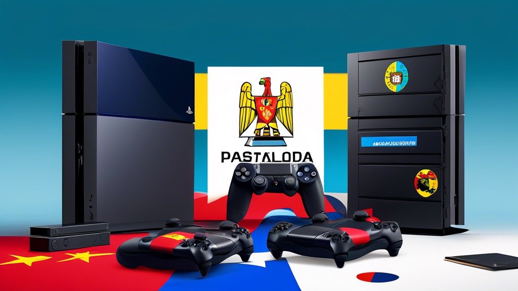 A sleek PlayStation 4 console surrounded by vibrant, digital shields, representing the top VPN services in Angola, against a backdrop of the Angolan flag, with a calendar marked 2023 in the corner.