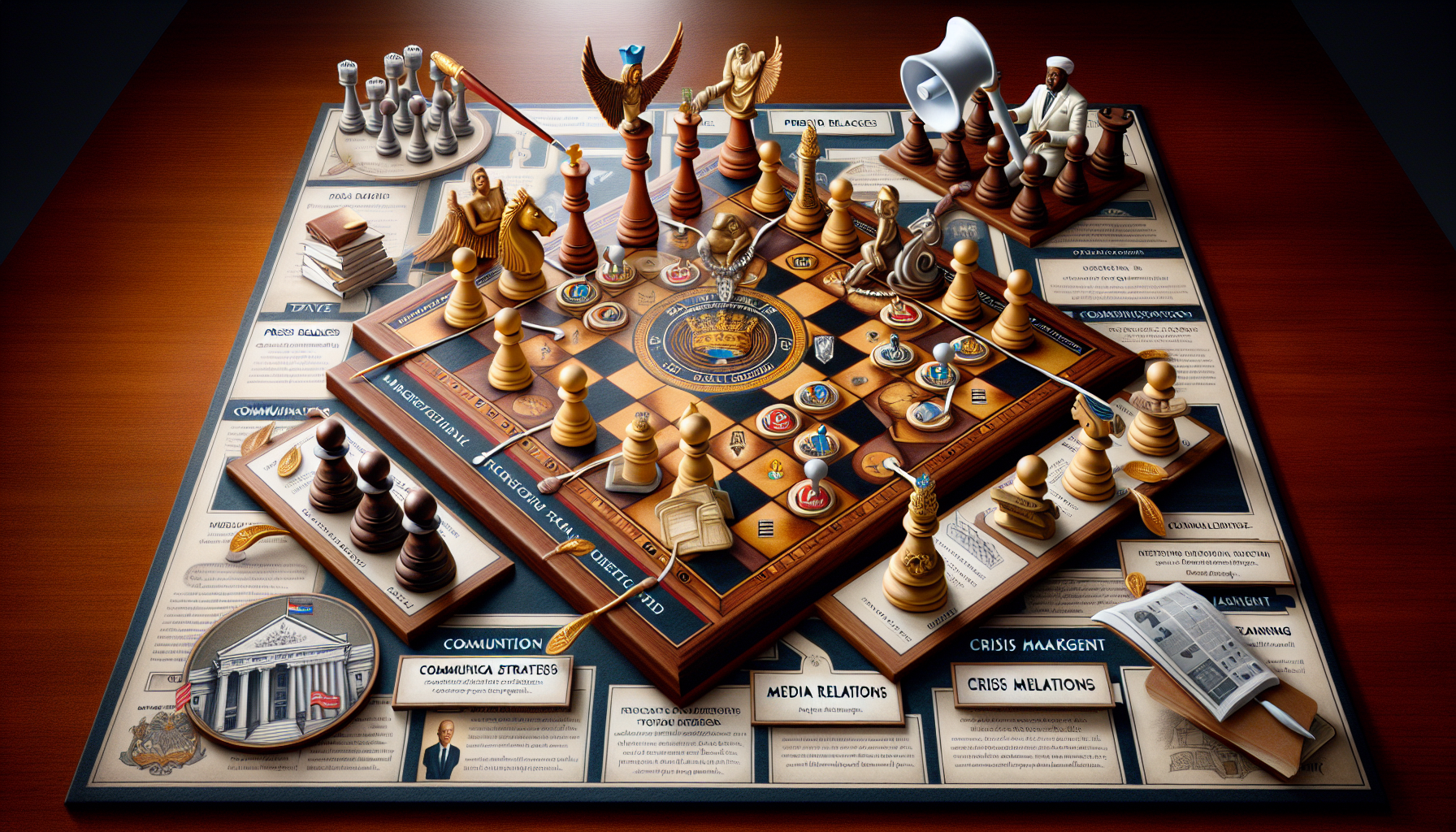 An elaborate illustration of the complex world of public relations: A board game named 