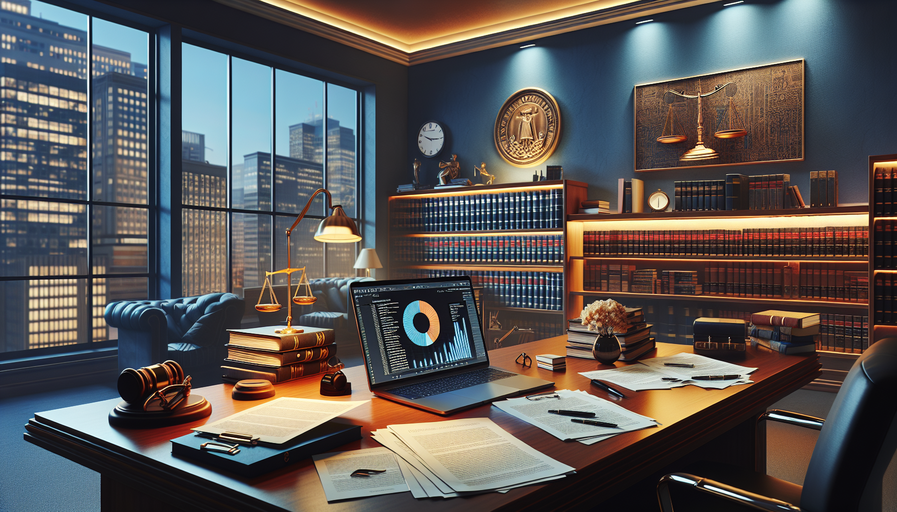 Produce a photorealistic and modern portrayal of an organized attorney