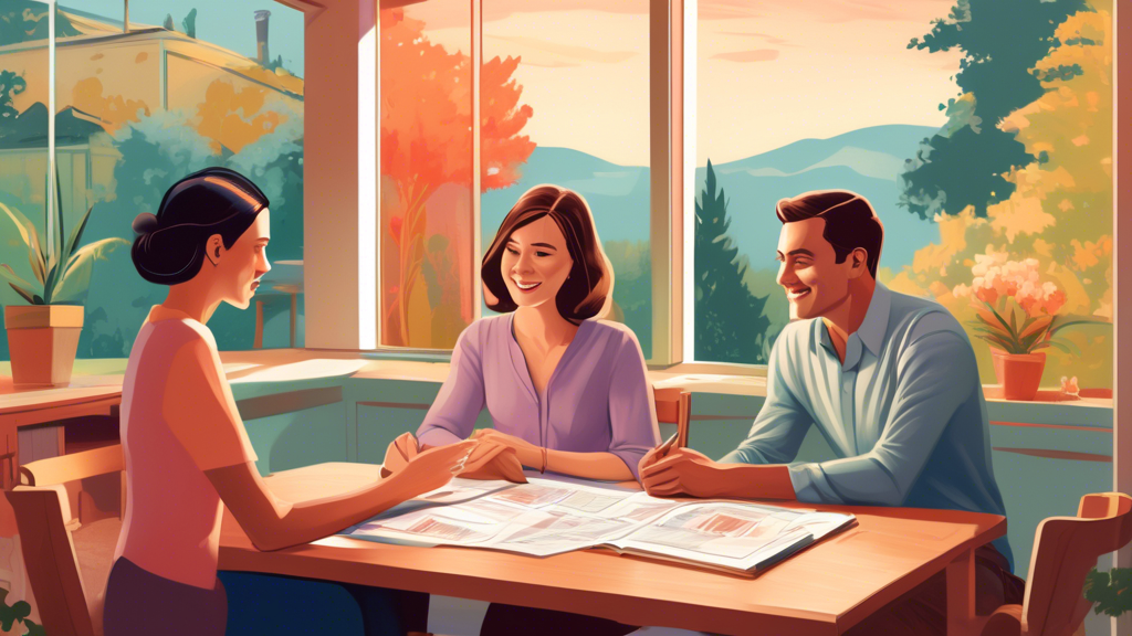 An illustrated guidebook cover showing a young couple sitting at a table with a financial advisor, discussing a document labeled 