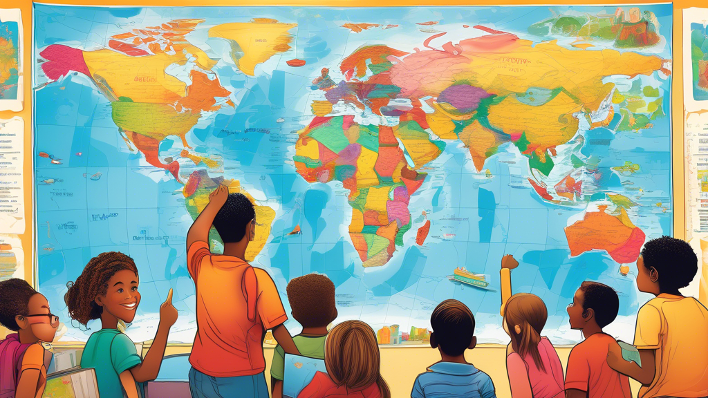 For outline point #3 about integrating the educational world map into classroom lessons and activities, here is a DALL-E prompt for a related image:

Detailed digital illustration of a diverse group of students gathered around a large, colorful educational world map in a classroom, pointing at different countries with excitement as their teacher guides the geography lesson.