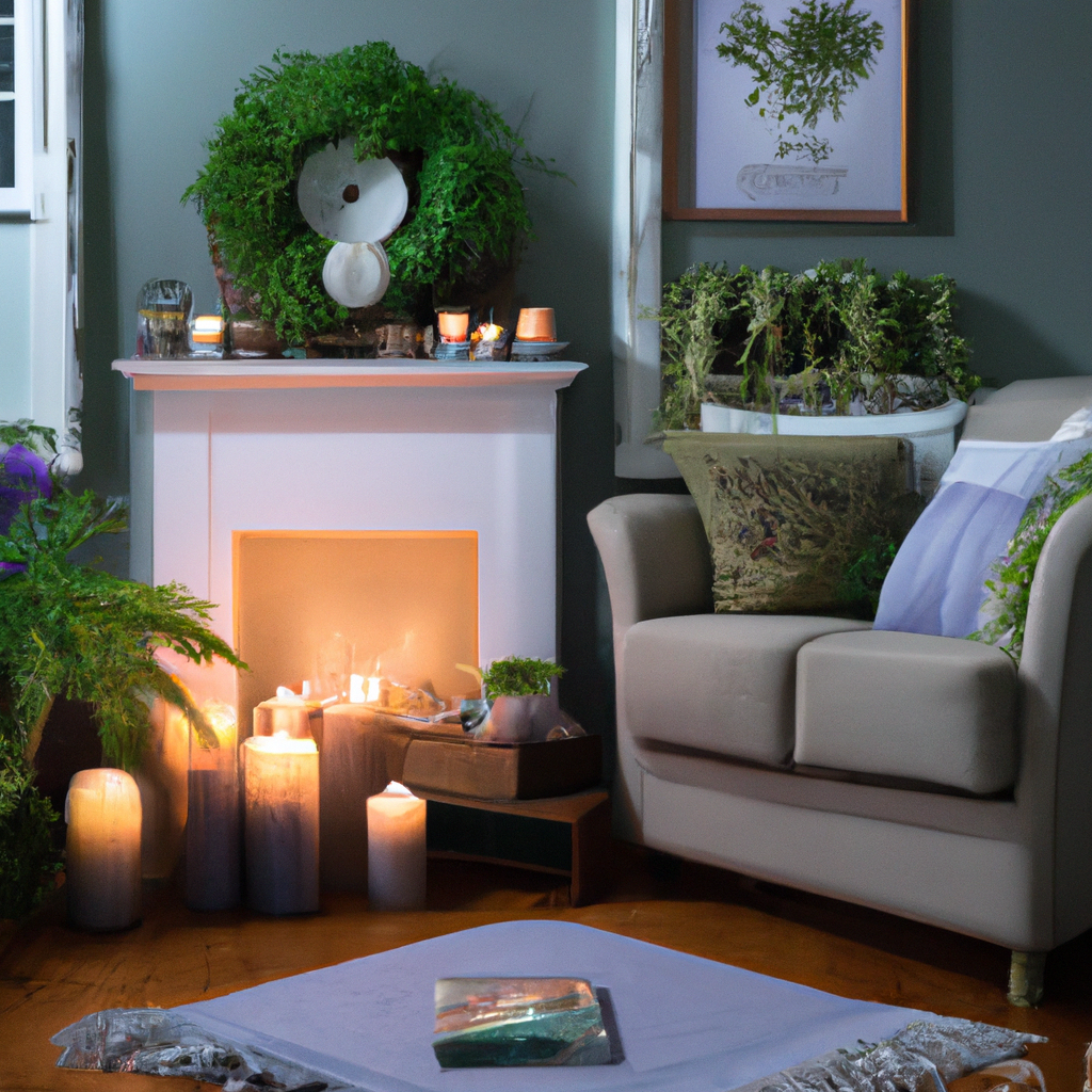 “A cozy living room in a New Zealand home, softly illuminated by the warm glow of several scented candles. Each candle emits a different soothing scent, such as lavender, vanilla, and eucalyptus. The scene includes a comfortable reading nook with a plush armchair and blanket, a steaming cup of tea, and a few houseplants to create a serene atmosphere. Include text bubbles with short testimonials mentioning how the scents help in reducing stress, lifting mood, and enhancing overall well-being. Keyword: scented candle nz.”