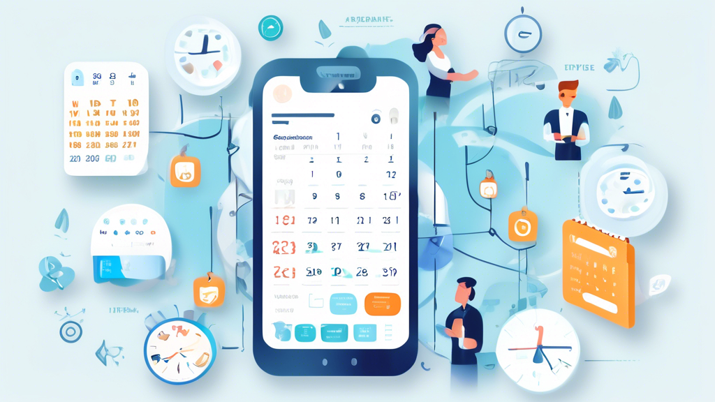 Imagine an ultra-modern digital interface displaying key features of an efficient personalized pendant appointment scheduling system, showing various functionalities such as calendar integration, customer preferences, and automated reminders. Surrounding the interface, there are icons or illustrations representing tips for optimizing the scheduling process, such as a clock signifying timely appointments and a happy customer icon for enhancing customer experience. The background features a luxurious jewelry store setting, emphasizing a high-end and personalized service experience.