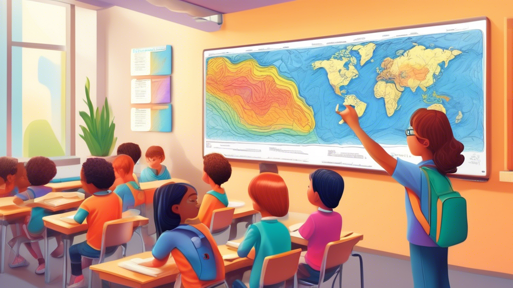 Here is a DALL-E prompt for an image relating to point #2 of the outline:

A colorful and detailed raised relief map being used in a classroom setting, with a teacher pointing out features to engaged students, demonstrating the educational benefits and enhanced understanding that raised relief maps provide compared to flat maps.