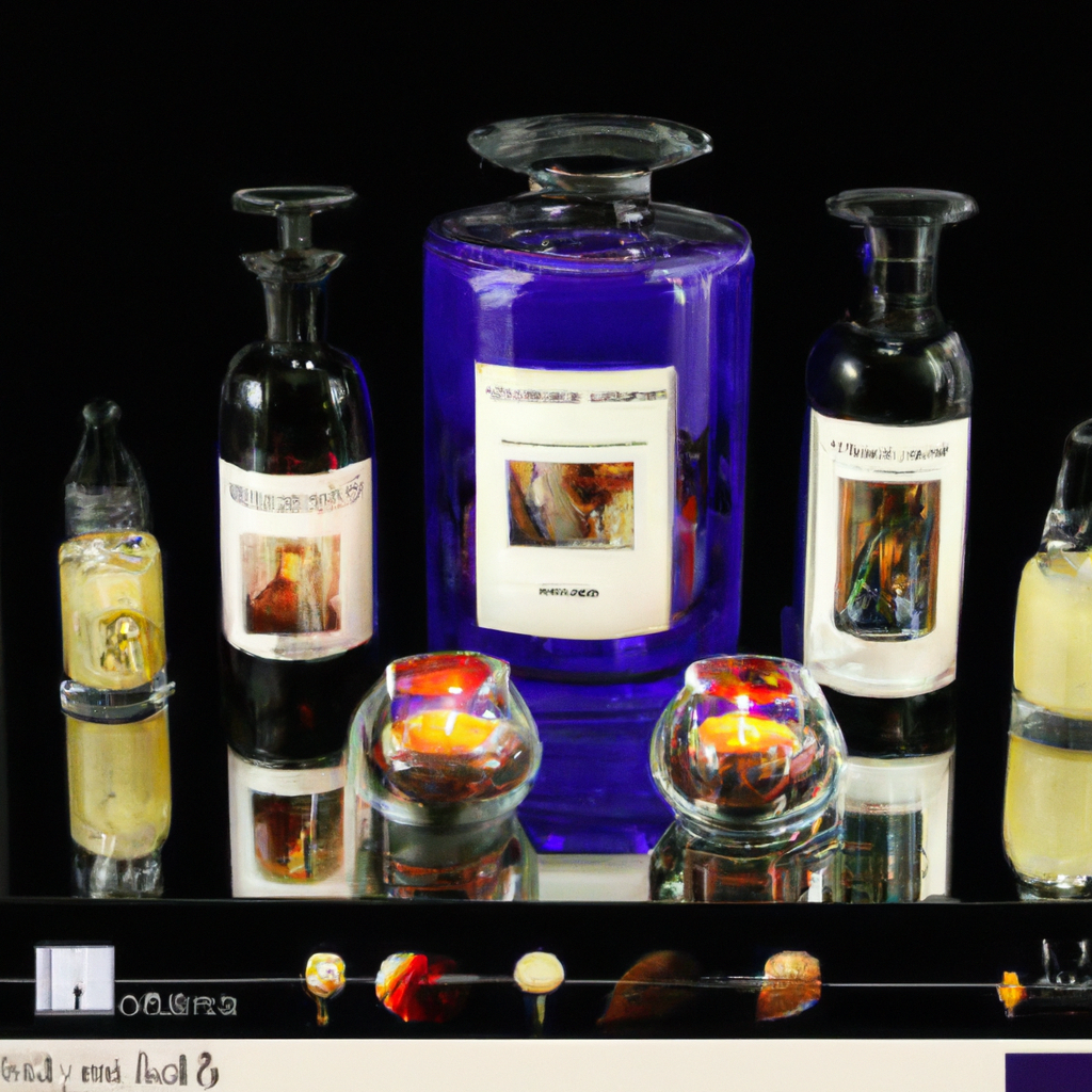 A beautifully arranged display of top-rated candle fragrance oils available in New Zealand, featuring a variety of elegant bottles and labels. Each oil has a detailed description that highlights its unique scent profile and key features like purity and scent throw. The background should include softly lit candles and customer review snippets, creating a warm and inviting atmosphere that emphasizes the comfort and allure these fragrance oils bring to the home.