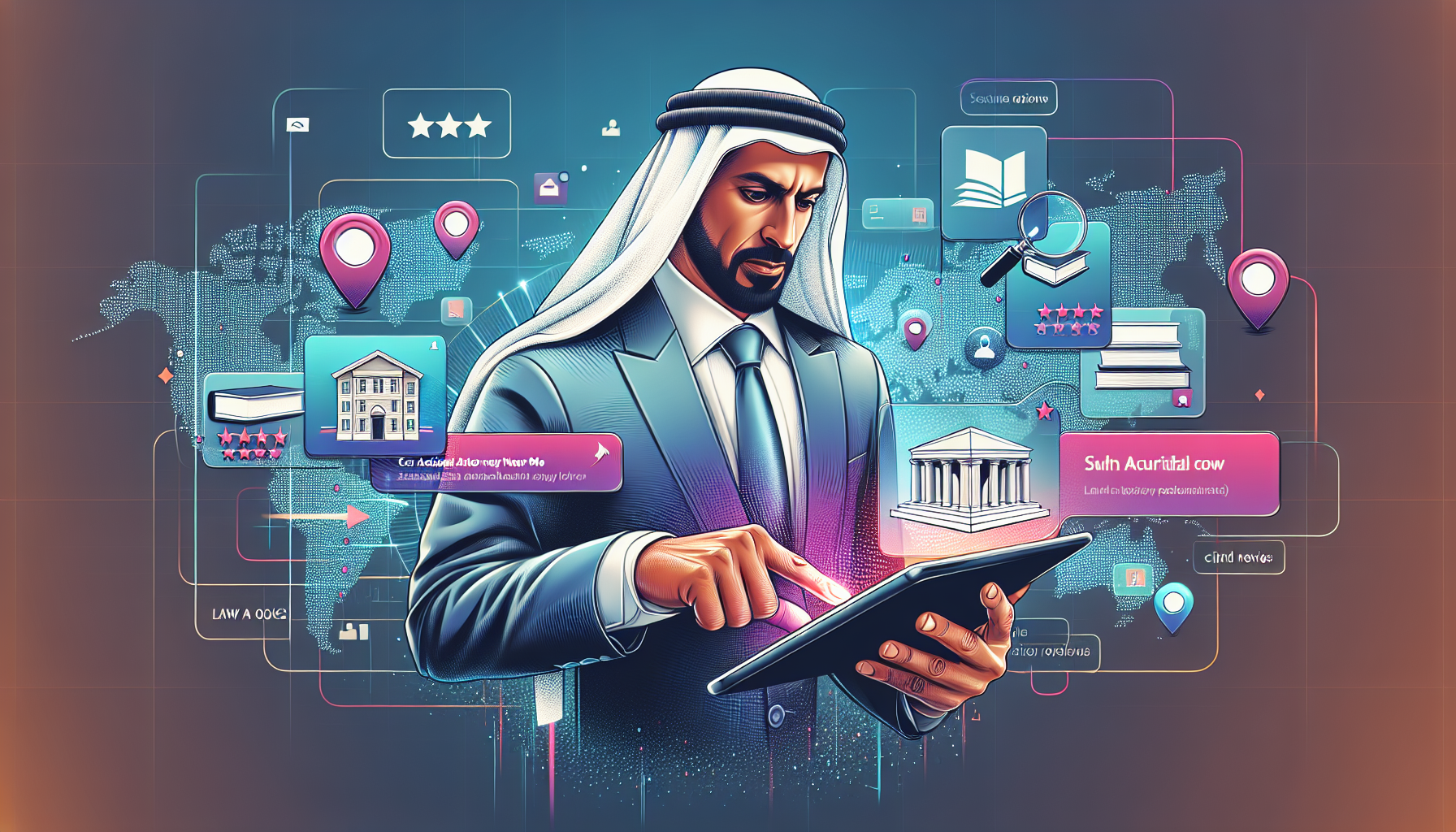 Visual representation of a person using a digital tablet to search for 