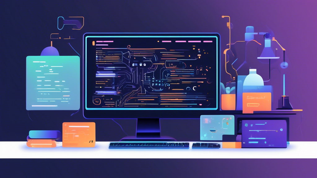 Prompt: An informative illustration featuring a workspace with a computer screen displaying a GitHub repository of an AI project. Surround the workspace with icons and logos of essential Python libraries for artificial intelligence such as TensorFlow, Keras, and PyTorch. Include visual elements like code snippets, data graphs, and AI-related symbols to convey the tools and libraries essential for AI in Python. The overall style should be modern and tech-themed, targeting developers and tech enthusiasts.