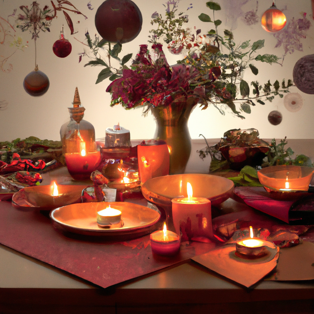 Create an image of an elegant table setting with various lit candles emitting soft, inviting glows in different shapes and sizes. Each candle exudes a different fragrance, illustrated by subtle, swirling scent trails in the shapes of related symbols, like lavender sprigs, orange slices, and pinecones. The background shows a cozy living room ambiance with stylish seasonal decorations, hinting at a comforting home atmosphere. This scene ideally showcases tips for selecting the perfect candle fragrance for home settings and special occasions in New Zealand.
