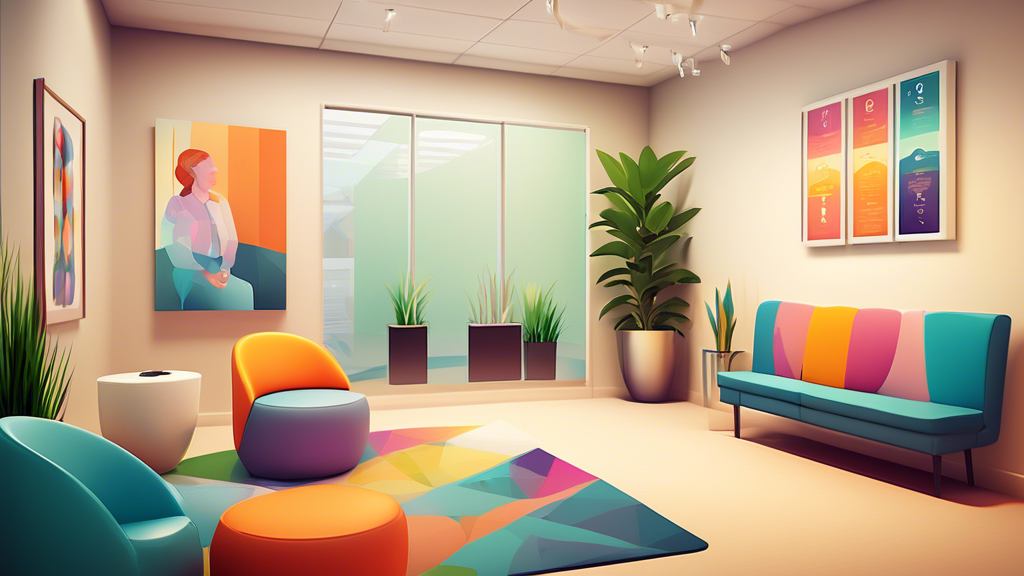 An inviting chiropractic office in Charlotte, North Carolina, featuring a serene treatment room with modern decor and a diverse group of smiling patients consulting with a professional chiropractor.