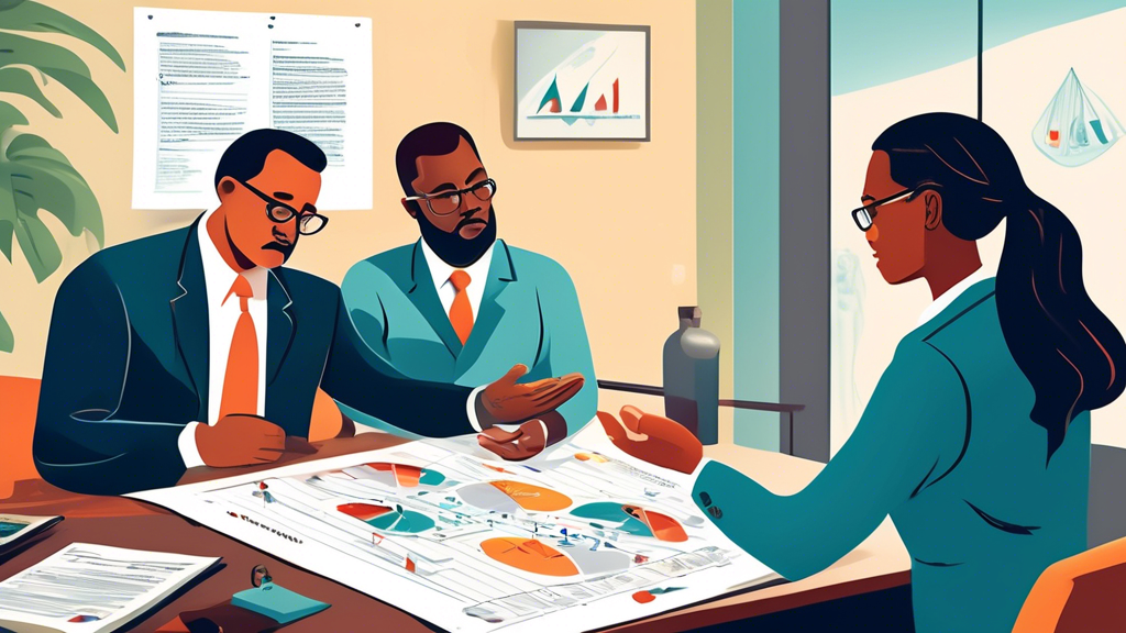 An image of a professional meeting between a client and a watercraft accident lawyer in a well-organized office environment, depicting the lawyer displaying charts and diagrams that illustrate various watercraft law scenarios, emphasizing the lawyer