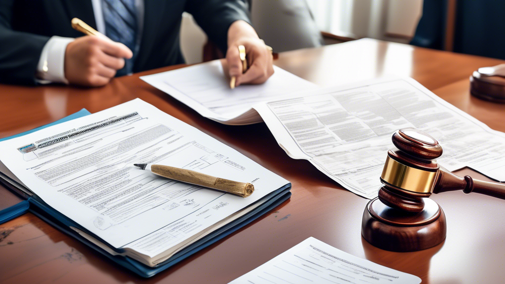 Create an image that vividly illustrates the legal journey of a cruise ship injury case. A dedicated cruise ship injury lawyer is depicted standing confidently beside a client, who holds a stack of documents. Surrounding them are symbolic elements showing the various stages of the legal process: a negotiation table with cruise ship and insurance company representatives, a courtroom with a judge