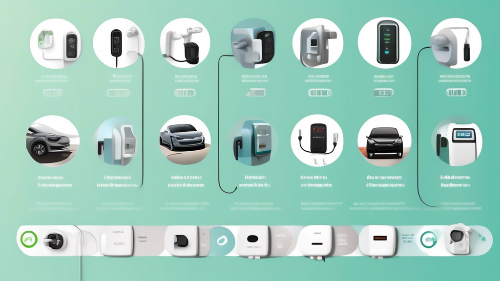 Create an image showcasing a variety of the best electric car chargers for home use with detailed, labeled components. Include a comparison chart with user ratings and expert opinions visible, and a homeowner installing one of the chargers with the aid of a step-by-step guide. The scene should be modern and relatable, emphasizing both functionality and ease of installation.