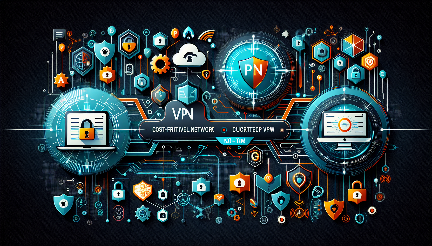 Prompt for DALL-E: Create an image showcasing three budget-friendly VPN options for 2023. The image includes icons or logos for 