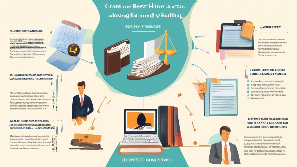 Create an image showing the steps to find and hire the best cruise ship accident attorney for your case. Depict a person researching online with a laptop, a list of potential attorneys pinned on a bulletin board, a meeting between a client and an attorney in an office setting, and a chart displaying different legal fees and payment structures. Include elements like legal books, scales of justice, and a cruise ship in the background to emphasize the maritime context.