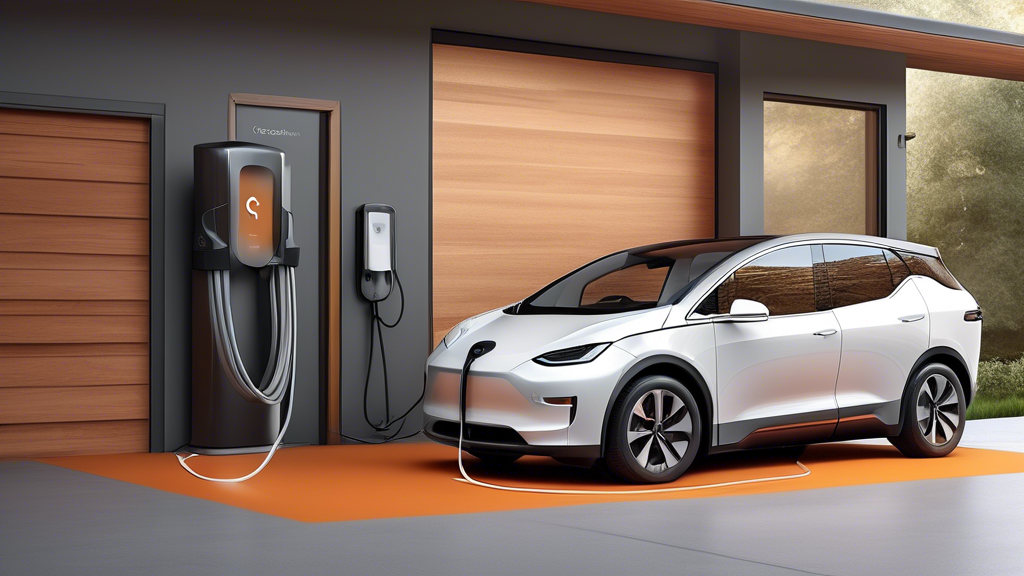 Prompt for DALL-E:

Create an image of an electric vehicle charging in a modern home garage using the ChargePoint Home Flex charger. The scene features a person interacting with the ChargePoint app on their smartphone, optimizing the charging process. Include visual elements like clear and intuitive app user interface, a wall-mounted ChargePoint Home Flex unit, and a pristine electric vehicle. Add informative elements such as a small pop-up hint on the app screen for efficient charging and an icon indicating troubleshooting support.