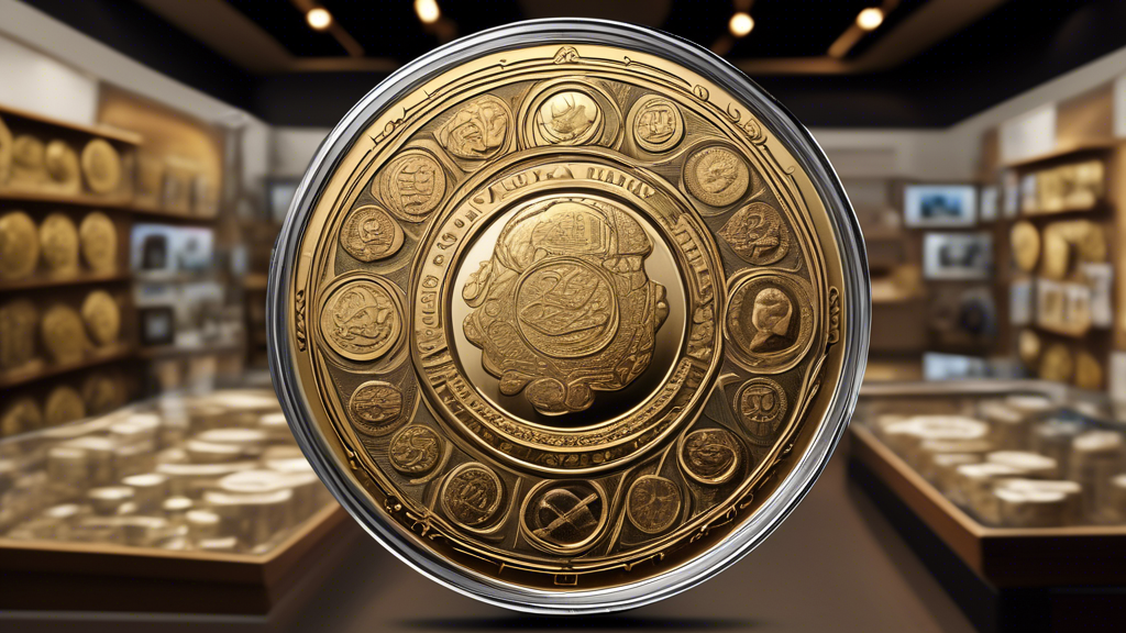 Create a detailed illustration of a Karrat coin being showcased at a collector