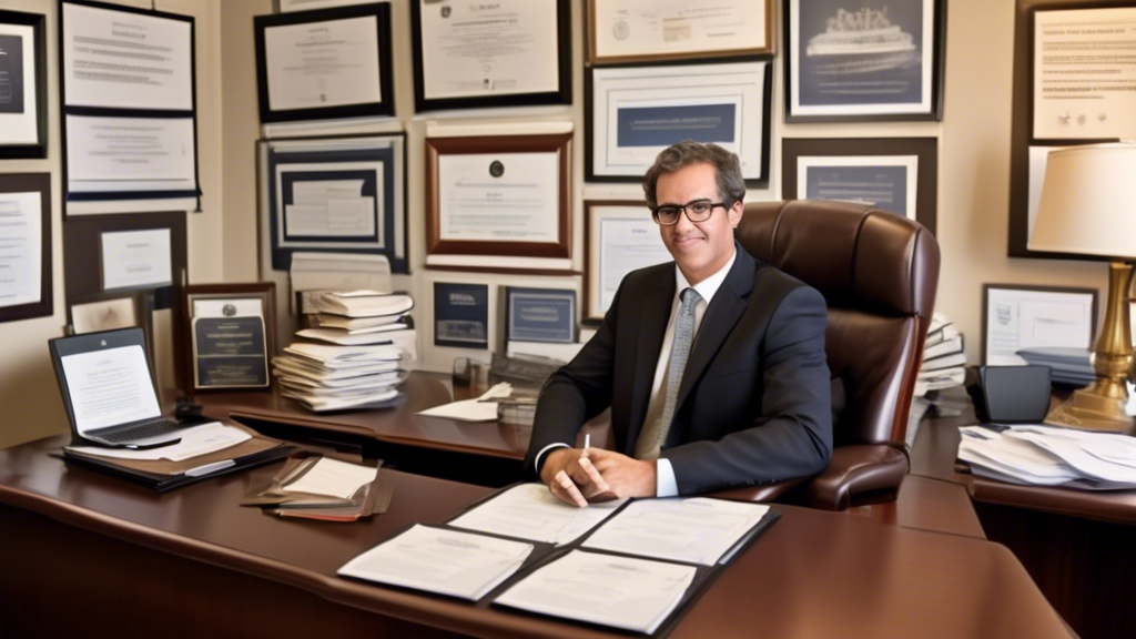 DALL-E prompt: A professional and authoritative barge accident lawyer seated at an office desk, surrounded by maritime law books and client testimonial documents, showcasing a wall of credentials and qualifications. The lawyer is discussing case details on the phone, indicating accessibility and focus. The environment reflects a successful legal practice specializing in barge accidents, designed to evoke a sense of trust and expertise.