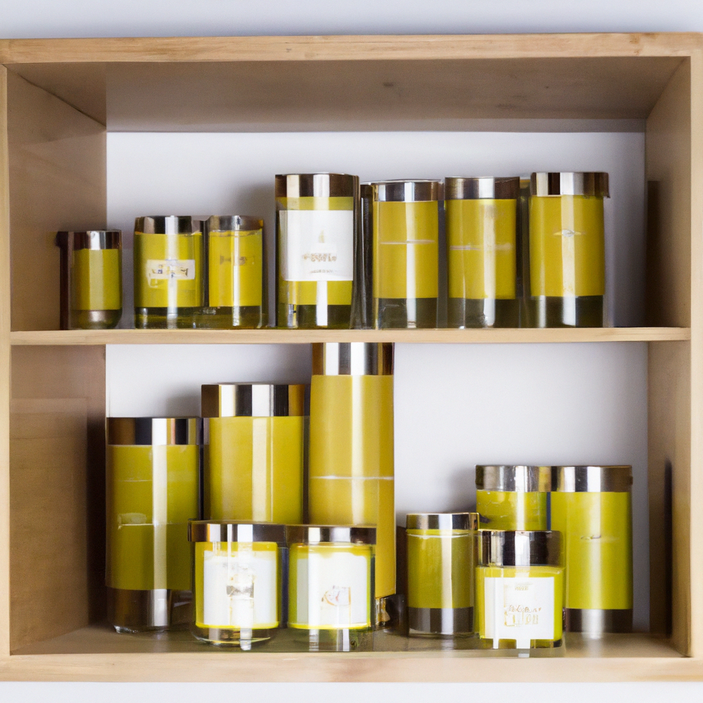 Create an image of a beautifully curated display showcasing top brands of New Zealand scented candles. The display features elegantly designed candle jars with labels from popular New Zealand brands, incorporating elements such as wooden shelves and natural textures. The background includes subtle hints of New Zealand landscapes, like coastal cliffs and lush greenery, to evoke the scents