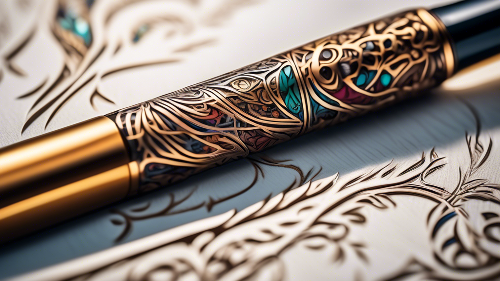 A close-up shot showcasing the Culiau Engraving Pen actively engraving intricate designs on various materials like wood, metal, and glass. The image should highlight the pen