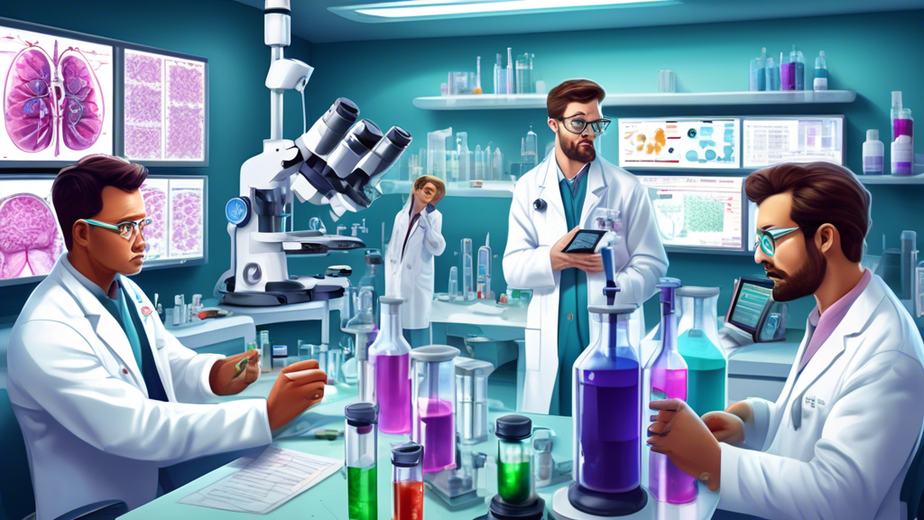 DALL-E prompt: A realistic laboratory scene where scientists in white coats are conducting clinical trials, examining the effectiveness of hangover patches on diverse test subjects. Include detailed imagery of scientific equipment like microscopes, test tubes filled with colourful solutions, and data charts displayed on monitors. The room should be filled with notes and diagrams about the ingredients and biological pathways involved in hangover relief. Nearby, a focus group of varied demographics is giving testimonials, with expressive faces that show differing levels of relief or discomfort, and a professional observing and taking notes.