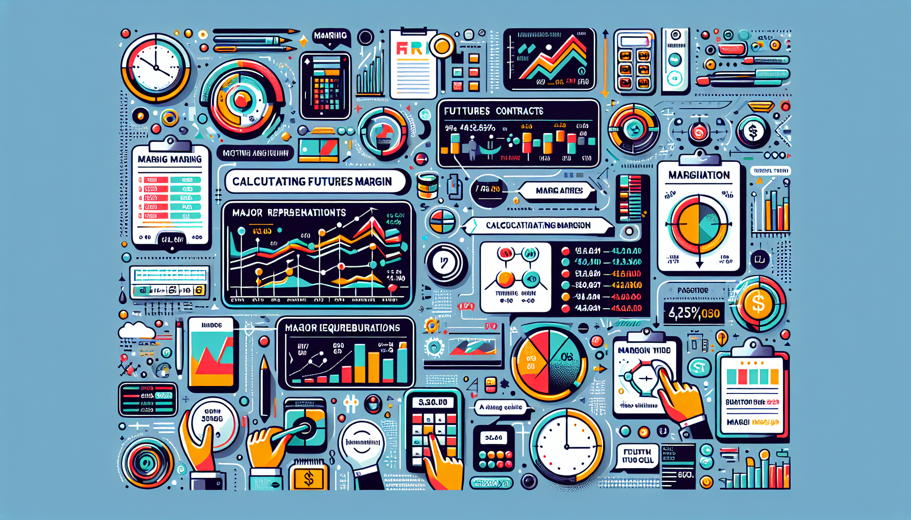 Create a detailed infographic illustrating the process of calculating TD Ameritrade futures margin. Include visuals for key factors influencing margin requirements, a step-by-step guide for calculating margin across different futures contracts, and showcase TD Ameritrade