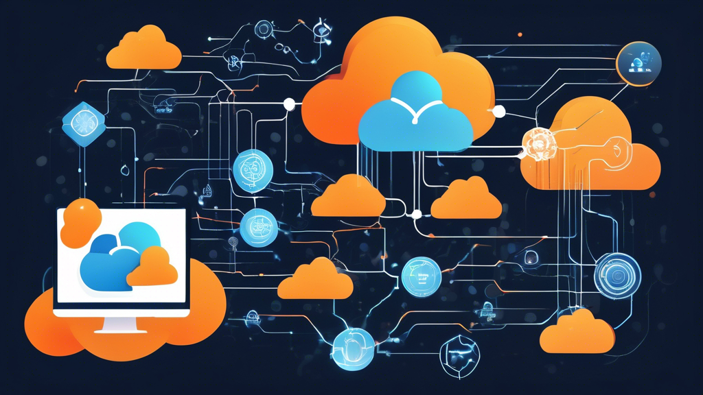 Create an image that showcases the futuristic trends and technologies in cloud computing. Visualize the integration of Artificial Intelligence and Machine Learning by depicting interconnected networks with AI-driven data analysis. Illustrate Serverless Computing by showing abstract representations of automated processes running seamlessly without visible servers. Highlight Multi-Cloud and Hybrid-Cloud strategies using a combination of different cloud icons (like AWS, Google Cloud, and Azure) interconnected across a digital landscape. The overall theme should be modern and high-tech with a focus on innovation and advancement in cloud technology.