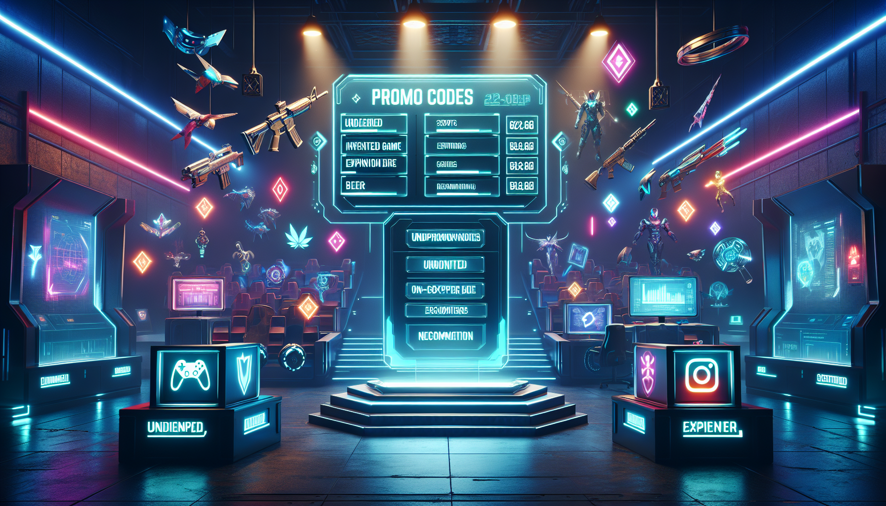 DALL-E prompt: Create an image that showcases a list of the most popular and effective CSGORoll promo codes of 2023. The image should include a vibrant, digital board displaying the promo codes, their expiration dates, and user recommendations. The background should feature dynamic elements related to the CSGO game, such as weapons, game characters, and in-game icons, to create an engaging and relevant context.