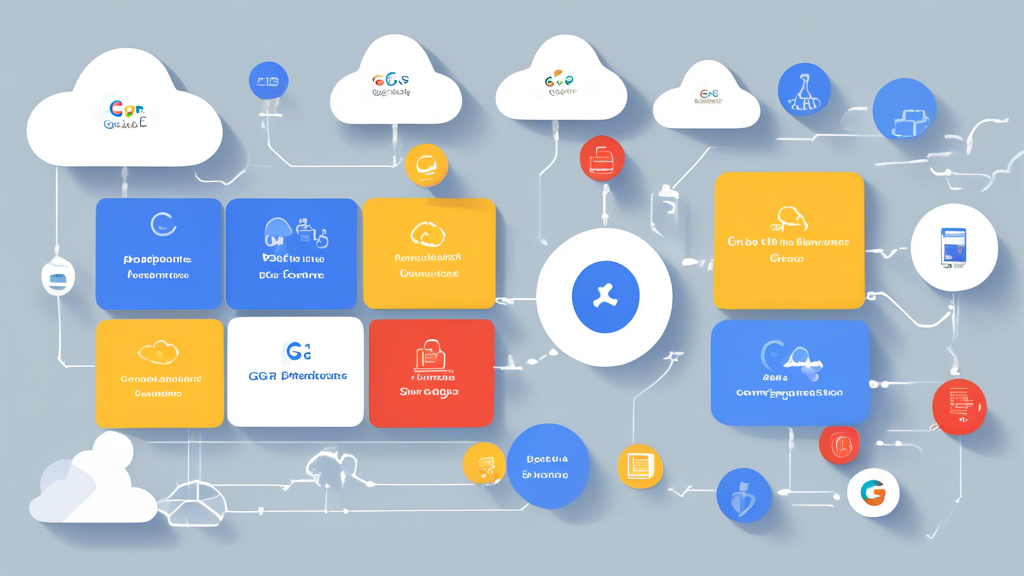 Create an image that showcases the key features and services of Google Cloud Platform (GCP). The image should depict a dynamic cloud environment with visual representations of Cloud Computing services like Compute Engine, App Engine, and Kubernetes Engine. Include elements that represent storage solutions such as Cloud Storage, SQL databases, Spanner, and Bigtable. Additionally, incorporate icons or visual cues for analytics and Big Data tools like BigQuery, Dataproc, and Dataflow. The overall design should convey the versatility and power of GCP