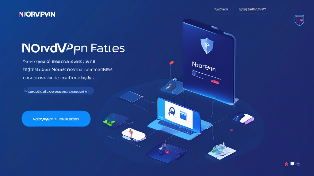 Create an illustration showcasing the individual features and benefits of NordVPN. Highlight elements such as the Kill Switch, CyberSec, high-speed performance, user-friendly interface, and compatibility across various devices like smartphones, tablets, and laptops. Use icons and graphics to represent each unique feature, and ensure the overall design emphasizes reliability and ease-of-use.