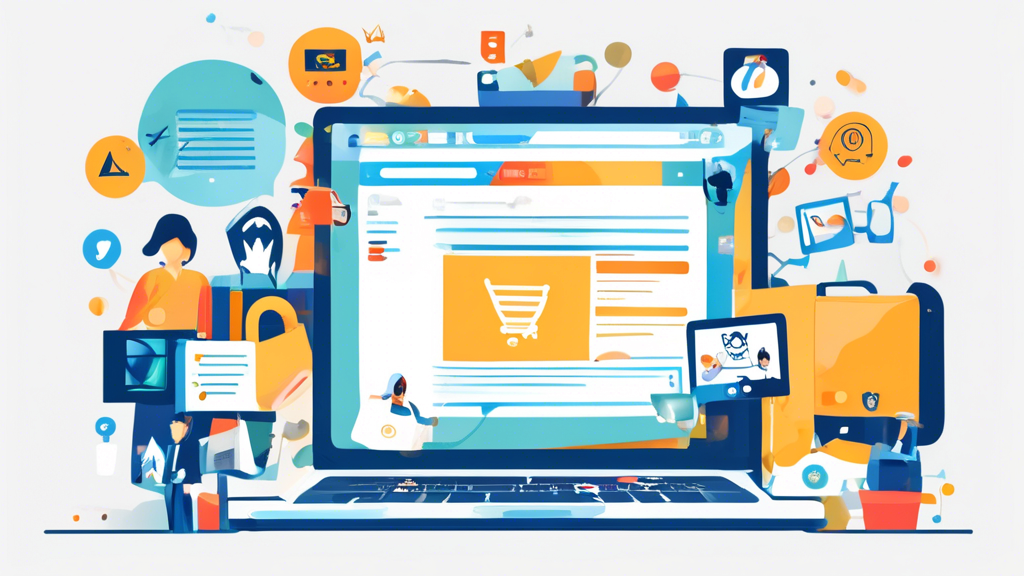 Create an image that depicts a laptop displaying a website with an open tab featuring a privacy policy generator tool. The scene should include a person using the laptop, surrounded by icons representing security and compliance (e.g., padlocks, checkmarks, scales of justice). Above or beside the laptop, include a list titled Top Free Privacy Policy Generators, with recognizable, colorful logos of some popular tools like Termly, FreePrivacyPolicy.com, and PrivacyPolicies.com. The background should have a clean, professional office setting.
