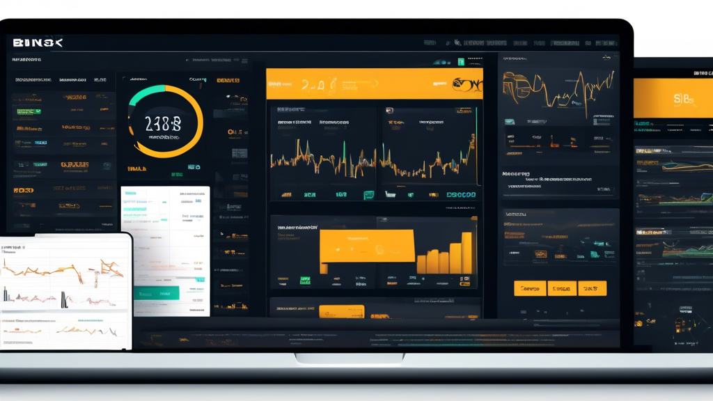 Create an image that showcases the innovative functions and tools of BingX Exchange. Highlight features such as advanced trading tools, market analysis capabilities, high security measures, user-friendly interface, and the swift transaction speeds. The scene should include a dynamic trading interface with charts and data, user interactions, and iconic elements of safety and speed, all within a sleek, modern design.