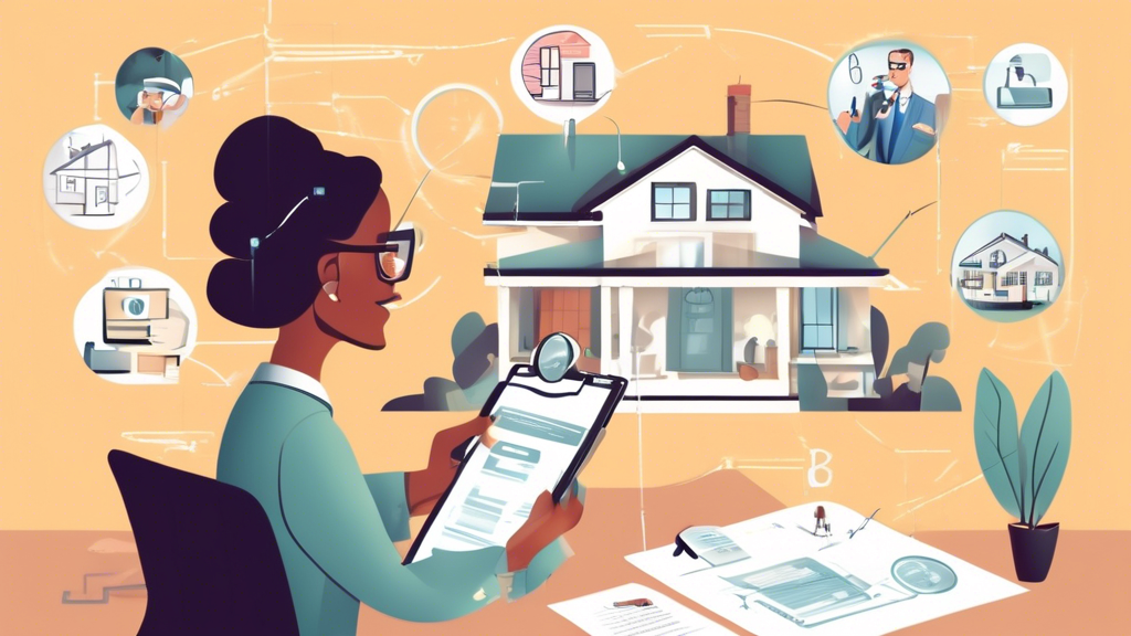 **Prompt for DALL-E:**

An image illustrating the home buying process with key elements represented visually. Focus on:

1. A professional real estate agent showing a couple a clipboard with house listings.
2. A computer screen showing an online real estate platform.
3. A magnifying glass over a house, symbolizing a home inspection.
4. A handshake between the couple and the real estate agent, representing the negotiation and closing of the deal.
5. Include elements that symbolize success, like keys to a new home or Sold sign.

Ensure the setting is welcoming and optimistic, highlighting the journey of finding and securing a new home.