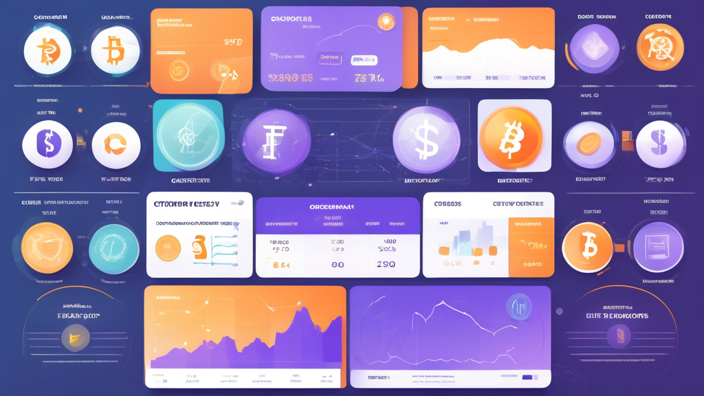 A detailed illustration comparing various cryptocurrency exchanges, with charts and icons depicting transaction fees, deposit and withdrawal options with associated fees, and user interface metrics like ease of use and customer support. The image should showcase screens of different platforms, pie charts, bar graphs, and icons of customer service, all highlighting costs, fees, and user experiences. The overall style should be modern, clean, and visually engaging to guide beginners effectively.
