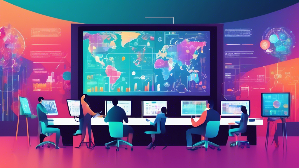 Create an image depicting a modern, high-tech research environment where diverse individuals are collaboratively working on a large digital screen displaying complex statistical data and graphs. The data is specifically related to lottery predictions, with references to Singapore 2024. Add elements that convey a sense of trust and reliability, such as security icons and approval seals.