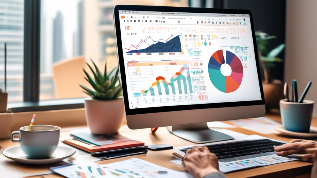 Create an image featuring a person working at a cozy, modern desk setup with a laptop, notebooks, and charts. The laptop screen displays data and graphs related to Singapore Togel 2024. The background includes a calendar marked for 2024, a colorful infographic on data analysis, and a cup of coffee to emphasize a relaxed yet focused environment. The person looks engaged and is taking notes, symbolizing the ease of reading and analyzing data.