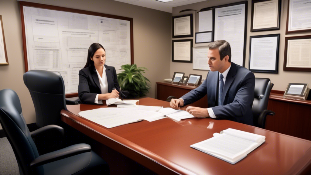 Prompt: An image depicting a prospective client meeting with a watercraft accident lawyer in a professional office setting. The lawyer