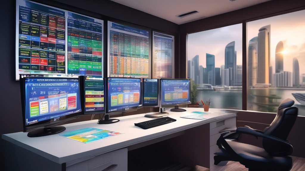 Create an image for a comparative data analysis on Singapore Togel results for the year 2024 versus previous years. The scene should be set in a modern, sleek analytical office with charts, graphs, and spreadsheets displayed on multiple computer screens, highlighting differences in trends, numbers, and statistics. The aesthetic should be professional, with a hint of excitement typical of lottery data analysis.