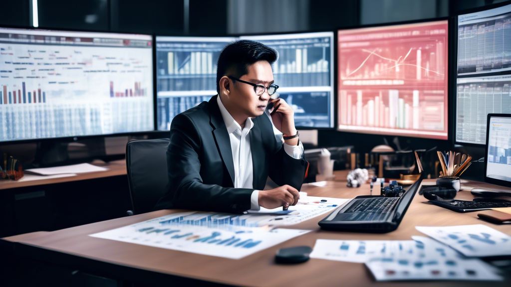 Create an image that portrays a professional analyst in an office setting, surrounded by charts, graphs, and a computer screen displaying data related to Togel Singapore 2024. The analyst is deeply focused, perhaps with a look of concentration as they analyze the data. The atmosphere should convey a sense of precision and intelligence, emphasizing the effective and strategic use of data for optimal results.