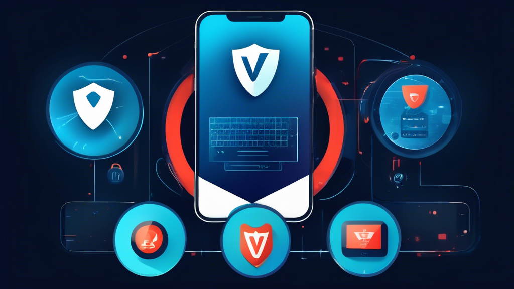 Create an image of a sleek, modern interface showcasing the advanced encryption features and security protocols of Express VPN. The image should highlight bandwidth and connection speed indicators, and display compatibility icons for multiple platforms such as Windows, Mac, iOS, and Android devices. The background could incorporate abstract tech elements like shield icons and encrypted data symbols to emphasize privacy and security. The overall theme should convey efficiency and cutting-edge technology.