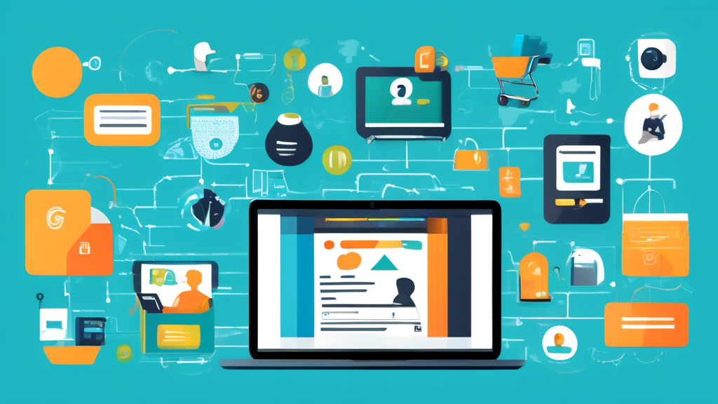 Illustrate a vibrant and engaging digital concept image featuring a variety of online tools and resources for generating free privacy policies. Include icons or visual representations of well-known e-commerce platforms and Content Management Systems, alongside templates and guidelines. The background can be a laptop or computer screen displaying a privacy policy generator interface. Highlight the accessibility and user-friendly nature of these resources.