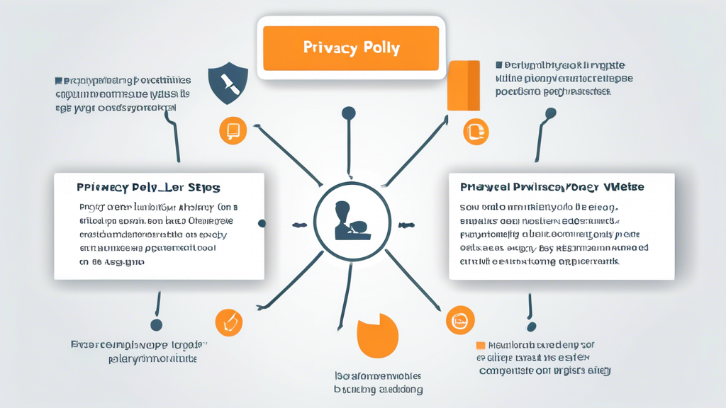 Create an image that illustrates the steps to implement a privacy policy on a website. Show a visual representation of a document labeled 