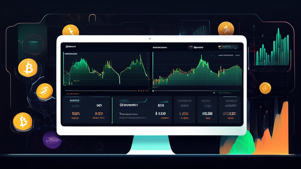 Create an image that showcases the key features of Hotbit, highlighting its advanced trading tools, a user-friendly interface, diverse cryptocurrency offerings, and robust security measures. Include icons or visual elements representing trading charts, various cryptocurrency symbols, padlocks for security, and additional functionalities like staking and investment products. The overall design should convey innovation, reliability, and usability.