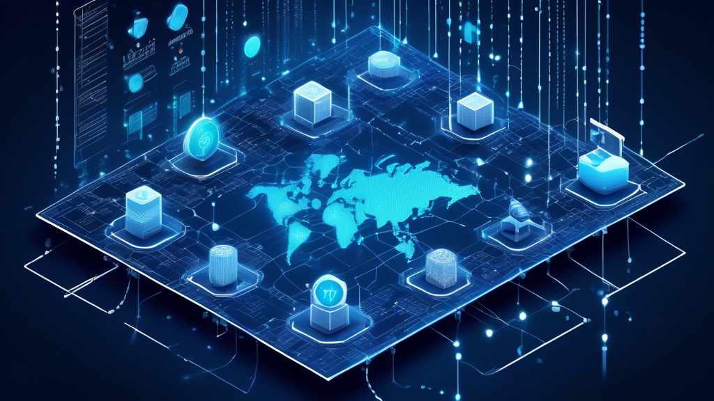 An illustrative scene showing a digital world map connected with streams of binary code, alongside prominent elements like a historical timeline of cryptocurrency development. In the foreground, display the inner workings of blockchain technology with interconnected blocks, and demonstrate a transaction being validated and recorded within the chain. Visualize these tech concepts with a beginner-friendly and educational style.