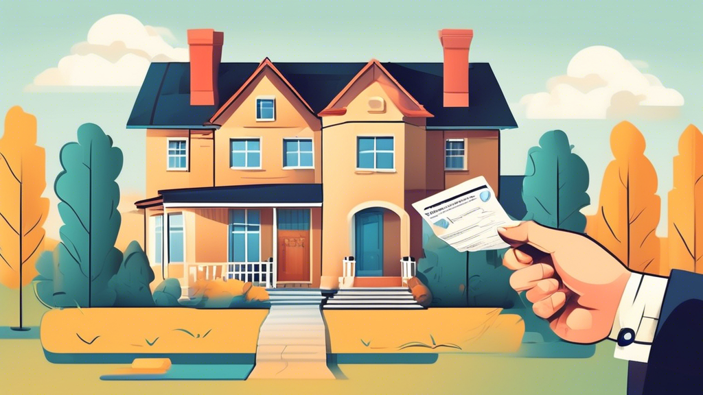 Create a detailed illustration of a home buying process showing various stages: working with a real estate agent, making an offer on a house, negotiating the terms, and finally closing the deal. Include symbols like a handshake, a contract, a house key, and a 
