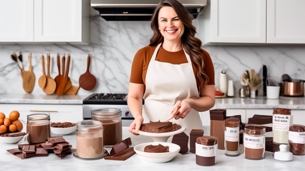 DALL-E prompt: A vibrant and engaging kitchen setting where a beginner baker, a young woman in her 30s wearing a casual apron, is joyfully preparing five different keto chocolate desserts. On a spacious marble countertop are laid out the ingredients and steps for making Simple Keto Chocolate Mousse, Keto Chocolate Brownies, Quick and Creamy Keto Chocolate Shake, Keto Chocolate Ice Cream, and Decadent Keto Chocolate Fudge. The image captures the smooth, rich textures of the desserts and the atmosphere of a warm, welcoming kitchen. Each dessert is in various stages of preparation, visually emphasizing their simplicity and the ease of making keto-friendly treats at home.