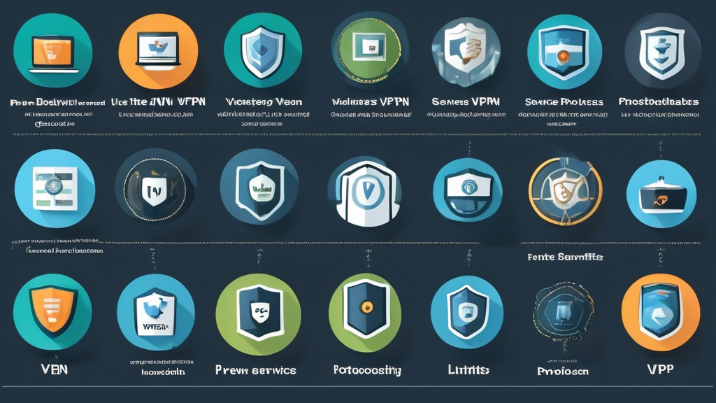 A list of the best free VPN services displayed in an organized format. Each VPN service has a brief review, highlighting its advantages, disadvantages, and unique features. The image includes a comparison table showing key aspects like security protocols, bandwidth limits, and server options. The layout is clean and user-friendly, with icons representing different VPN services, download links, and user ratings prominently displayed. Keywords: 