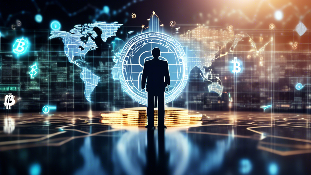 Create an image that showcases the dynamic impact of cryptocurrency on global finance. The scene should include a traditional financial market environment with elements such as stock exchange boards, bank buildings, and currency symbols (like dollar, euro). Overlay this with futuristic digital graphics representing cryptocurrency, including blockchain visuals, Bitcoin symbols, and trading graphs. Incorporate a mix of traditional bankers and modern tech-savvy individuals to illustrate the adoption of crypto by financial institutions. The background should subtly hint at a global perspective with elements like world maps and interconnected lines symbolizing international trade and regulatory networks. Use a blend of classic and modern aesthetics to capture the evolution of global finance influenced by cryptocurrency.

Keyword: finance crypto.