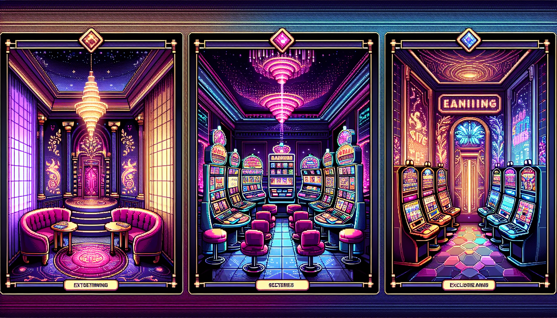 Prompt for DALL-E: Create an image showcasing the top online casinos of 2023. The image should feature three distinct virtual casino environments: one for Casino A with an elegant and luxurious design indicating the best overall experience; one for Casino B with vibrant, animated slot machines highlighting its appeal to slot enthusiasts; and one for Casino C with a high-roller VIP section, showcasing high-limit tables and exclusive promotions. Each section should include dynamic and engaging graphics, reflecting the key highlights and standout features of the casinos.