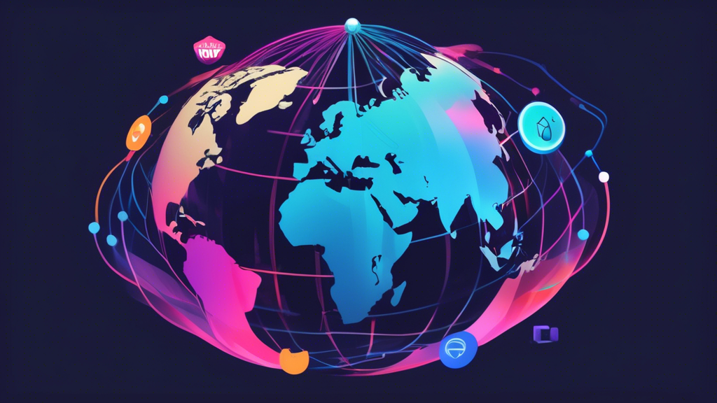 Create an image of a globe with digital streams flowing around it, highlighting various countries. Show icons of popular streaming services like Netflix, Hulu, and BBC iPlayer connected via these streams to demonstrate access. Illustrate a smooth speed and performance experience with a play/pause button and Wi-Fi signal symbols. The theme should emphasize unlocking geo-restricted content using a gratis VPN.