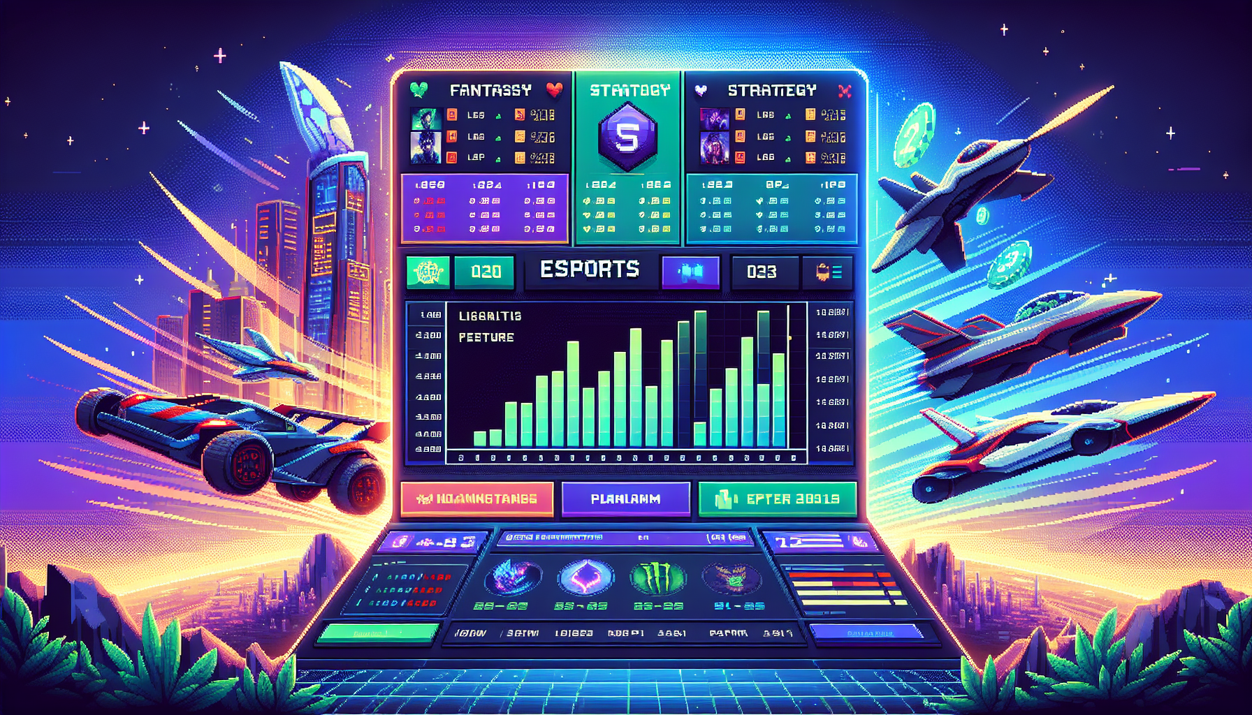 Create an image that shows the growth and popularity of Bet365 esports betting. The image should feature a sleek, modern interface of Bet365’s platform showcasing various popular esports titles (like Dota 2, League of Legends, and Counter-Strike) with betting options. Include graphical elements like rising charts or graphs indicating statistical data and trends. Additionally, include a split-screen comparison with other esports betting platforms, highlighting Bet365
